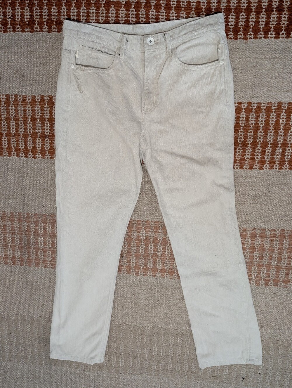 Helmut Lang Relaxed Tapered Jeans Distressed Dirty White 100% Cotton Women's 27